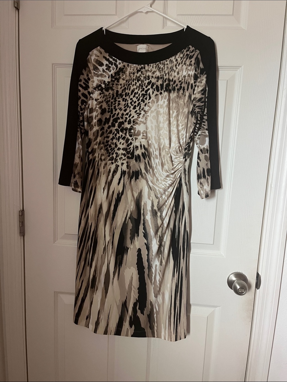 Chico's Black and Cream Animal-Print Midi Dress